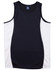 A black and white kid's singlet with a contrast mesh design and a logo. Suitable for active wear.