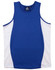 A blue and white kid's singlet featuring contrast mesh panels and a logo.