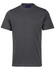 A grey kid's semi-fitted cotton T-shirt with short sleeves and a round neckline. It features a logo on the label.