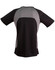 A black and grey men's T-shirt featuring a logo, designed with a sporty, breathable style.