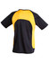 A men's t-shirt featuring a black and yellow design, with a logo on the front and a sporty cut.
