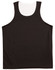 A black kids' basketball singlet featuring a sleeveless design and a mesh texture, includes a logo.