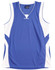 A blue and white basketball singlet featuring a mesh design and a logo. Suitable for kids' sports uniforms.