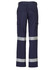 Heavy cotton cargo pants in navy blue with reflective 3M tape for visibility. Features multiple pockets and a back view.