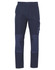 A pair of navy blue work pants with a cargo pocket and reinforced sections. Features a logo on the waistband.