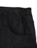A close-up of black unisex cotton stretch ripstop work shorts, featuring an elastic waistband and pocket detail.