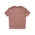 A short-sleeved, dusty pink t-shirt with a simple design and a logo on the back.
