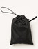 A black drawstring bag made of lightweight nylon, designed for waterproof storage. It features a logo on the side.