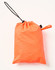 An orange waterproof bag with a drawstring closure, suitable for storing lightweight nylon rain pants.