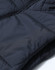 A navy blue sustainable insulated puffer vest with a 3D cut, featuring a quilted texture and a logo.