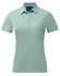 A mint green ladies' sustainable jacquard knit short sleeve polo with a collared neckline and three buttons.