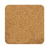 A square cork coaster in a natural brown hue, featuring textured surface. Includes branding.