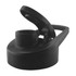 A drink bottle lid in black, featuring a flip-top design and a built-in handle for easy carrying.