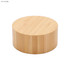 A bamboo drink bottle with a round, smooth surface and natural wood finish, featuring no handle and a logo.