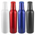 A drink bottle set featuring four colours: white, red, blue, and black, with each bottle having a capped top and a sleek design.