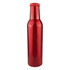 A drink bottle in a sleek, shiny red finish with a matching cap and a logo.