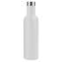 A drink bottle in matte white with a stainless steel top and a logo.