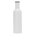 A drink bottle in a sleek, matte white finish with a stainless steel cap, featuring a logo.