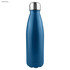 A drink bottle in dark blue with a shiny stainless steel cap and a sleek single wall design.
