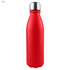 A red aluminium drink bottle with a shiny silver lid and a sleek single wall design. Features a logo.