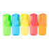 A set of five highlighters in green, blue, yellow, orange, and pink, featuring a logo on the packaging.