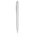 A silver stylus pen with a sleek design, featuring a clip and a tip for touchscreen use.