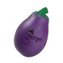 A purple stress eggplant with a green stem and a logo on the side. A purple stress eggplant with a green stem and a logo on the side.