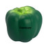 A green stress ball shaped like a capsicum with a smooth texture and a logo on the side. A green stress ball shaped like a capsicum with a smooth texture and a logo on the side.