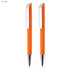 An orange pen set featuring two sleek plastic pens with metallic tips and white accents, including a logo.