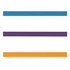 Three straight strips of carpenter pencils in blue, purple, and orange colors. Each pencil has a smooth finish.