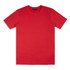 A red unisex T-shirt with a round neck and short sleeves, featuring a logo on the label.