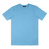 A light blue unisex T-shirt with a round neckline, featuring a logo.