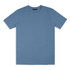 A unisex T-shirt in a soft blue hue, featuring a simple design and a logo on the label.