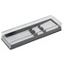 A sleek black pen box with a transparent lid, designed for packaging pens, featuring two compartments inside.