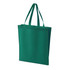 A green non-woven tote bag with two handles and a simple design. It features a logo on one side.