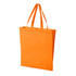 An orange non-woven tote bag featuring two handles and a simple design. It includes a logo on the side.