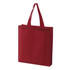 A red non-woven tote bag with two handles and an adjacent pocket. It features a branding logo.