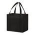 A black non-woven tote bag with two sturdy handles and a spacious interior, featuring a branding logo.