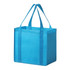 A blue non-woven tote bag with two sturdy handles and a structured design. It features a logo on one side.