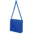 A blue shoulder bag with a long strap, featuring a flap closure and simple design.