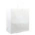 A white paper bag with two handles, featuring a plain and smooth surface.