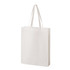 A white non-woven tote bag with two handle straps and a simple design. It has a logo on one side.