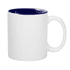 A white coffee mug with a navy blue inner rim and a sturdy handle. The mug has no visible branding.