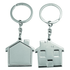 A silver keyring featuring a house-shaped charm with a smooth surface and a split ring for attaching keys.