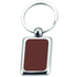 A silver keyring with a rectangular maroon panel, designed for promotions and giveaways.