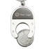 A coin holder keychain with a metallic finish and a logo area. It features a shopping trolley coin.