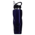 A drink bottle in a dark purple hue, featuring a flip-top lid and a built-in straw. It has a logo on the body.
