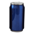 A drink bottle designed to resemble a can, featuring a glossy blue finish and a silver lid.