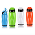 A drink bottle collection featuring blue, green, white, and orange designs, each with a black accent and logo.