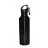 A drink bottle in sleek black, featuring a screw top and a carabiner clip for easy attachment.
